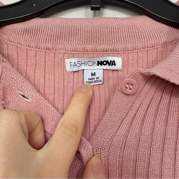 Fashion Nova Pink Ribbed Knit Cropped Cardigan Button Front Valentines Day - Picture 4 of 8